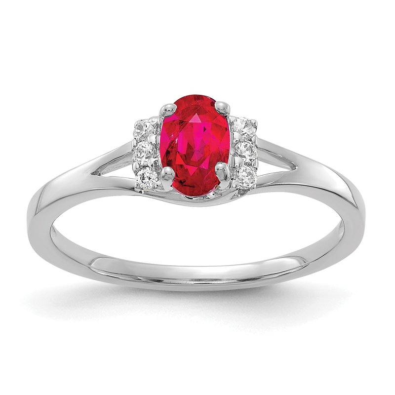 14k White Gold Diamond and Oval Emerald Ring