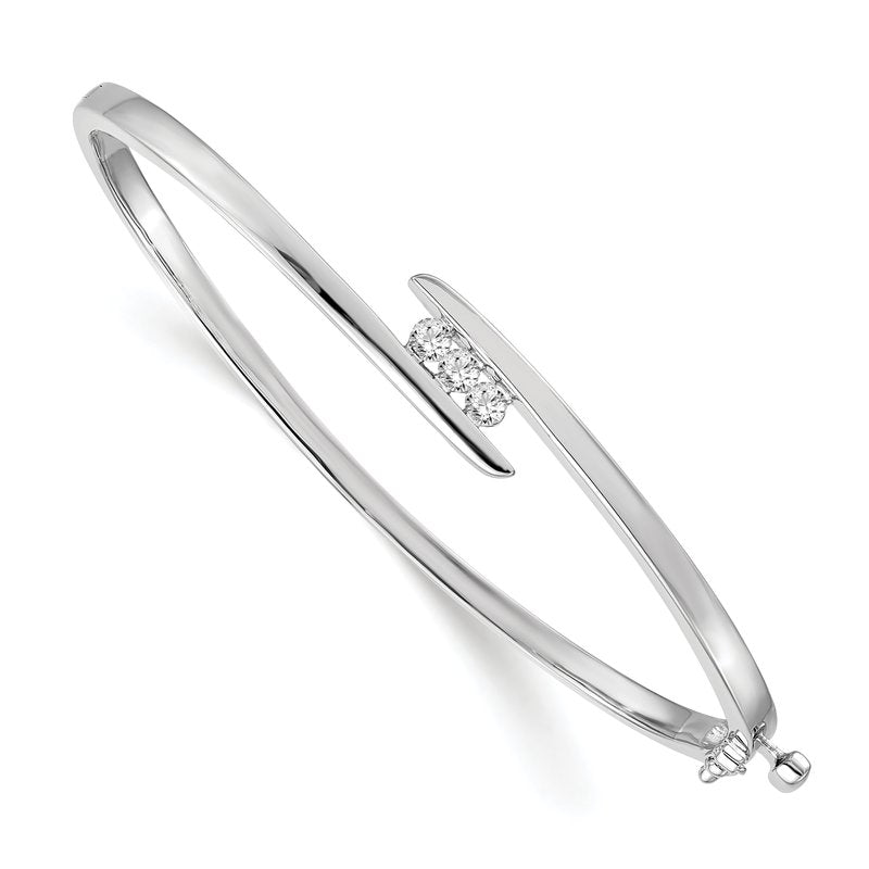 14k White Gold Complete 3-Stone 1/3 carat AAA Diamond Hinged Oval Bangle Bracelet