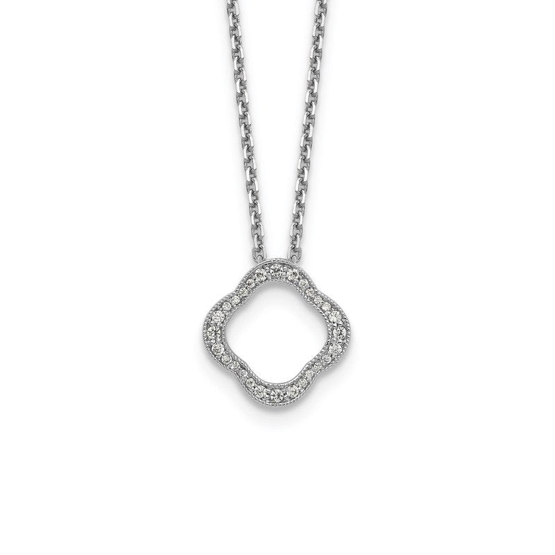 14K White Gold 1/6 carat Lab Grown Diamond VS+ F+ 18 in Complete Quatrefoil Floral Necklace