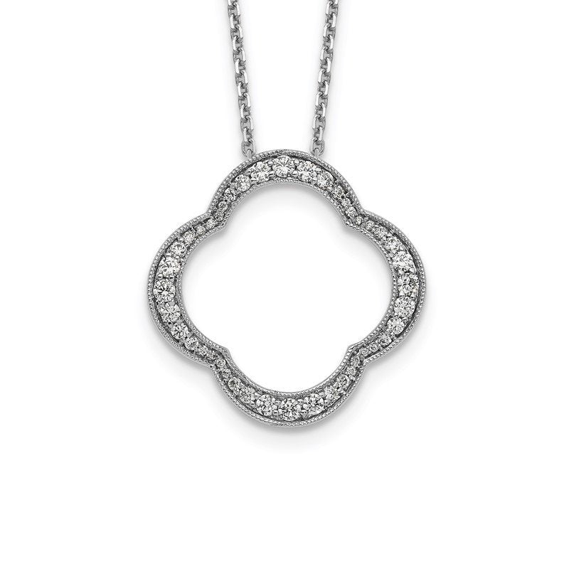 14K White Gold 1/6 carat Lab Grown Diamond VS+ F+ 18 in Complete Quatrefoil Floral Necklace