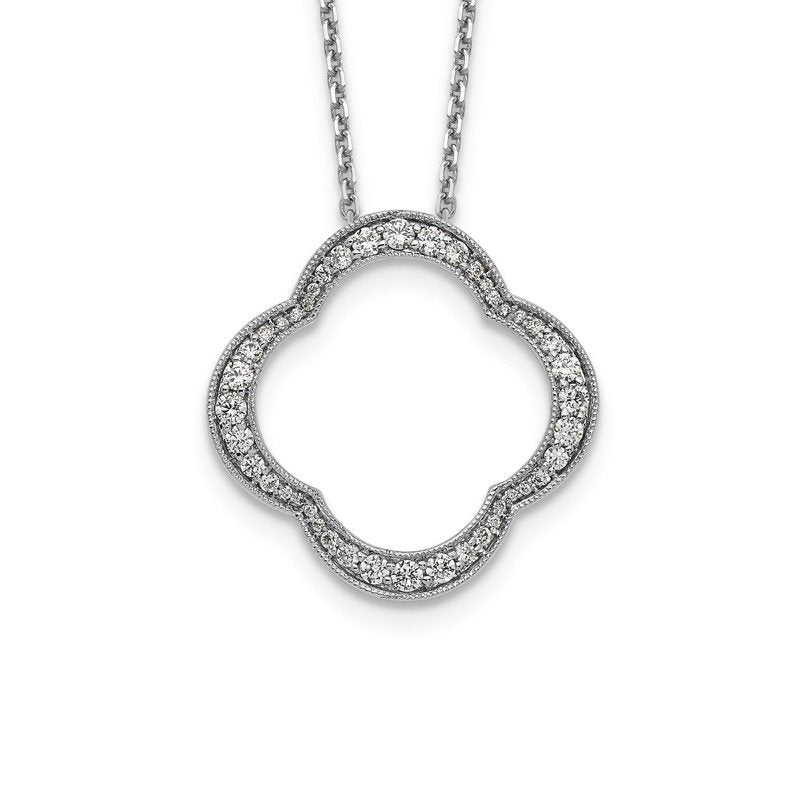 14K White Gold 1/6 carat Lab Grown Diamond VS+ F+ 18 in Complete Quatrefoil Floral Necklace