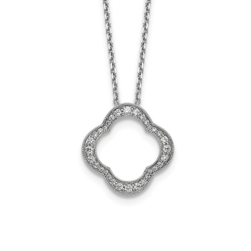 14K White Gold 1/6 carat Lab Grown Diamond VS+ F+ 18 in Complete Quatrefoil Floral Necklace