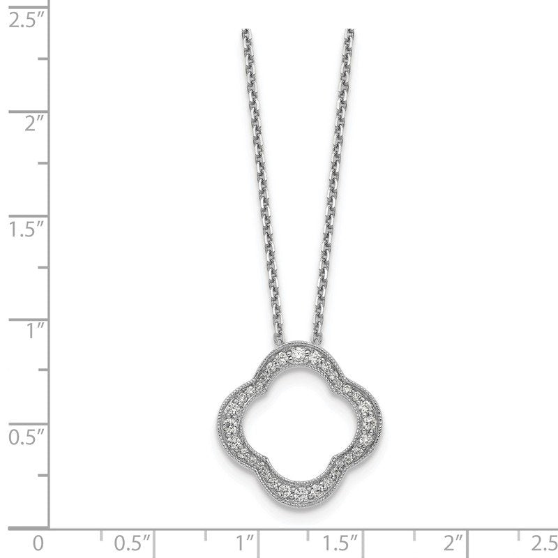 14K White Gold 1/6 carat Lab Grown Diamond VS+ F+ 18 in Complete Quatrefoil Floral Necklace