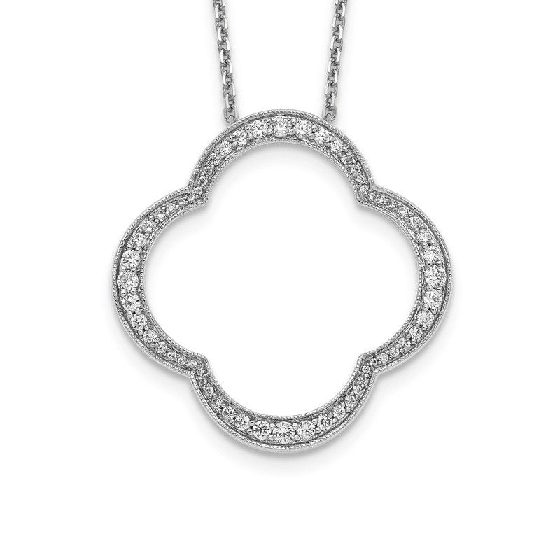14K White Gold 1/6 carat Lab Grown Diamond VS+ F+ 18 in Complete Quatrefoil Floral Necklace