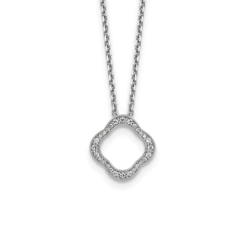 14K White Gold 1/6 carat Lab Grown Diamond VS+ F+ 18 in Complete Quatrefoil Floral Necklace