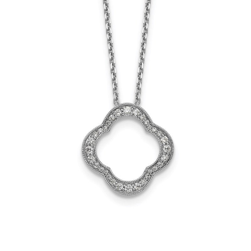 14K White Gold 1/6 carat Lab Grown Diamond VS+ F+ 18 in Complete Quatrefoil Floral Necklace