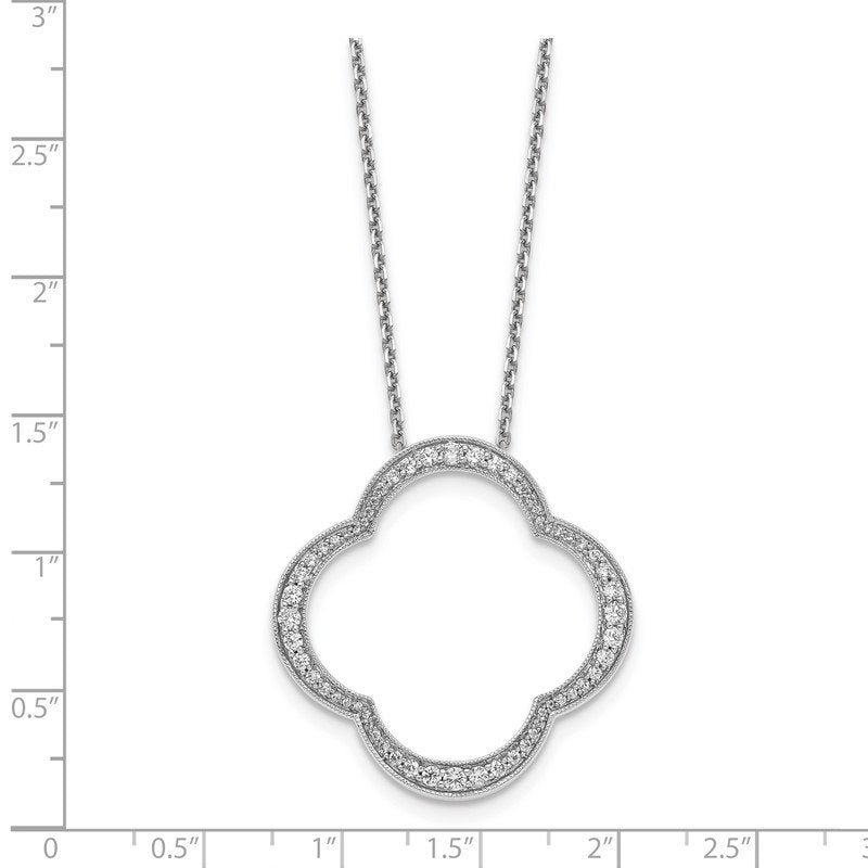 14K White Gold 1/6 carat Lab Grown Diamond VS+ F+ 18 in Complete Quatrefoil Floral Necklace