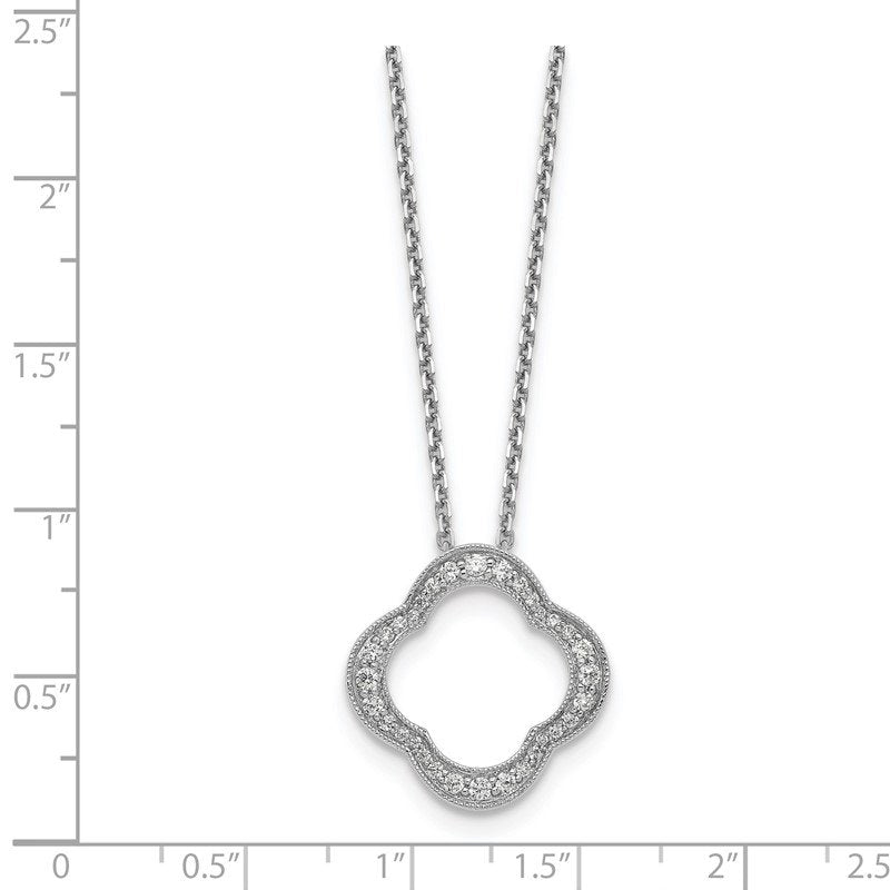 14K White Gold 1/6 carat Lab Grown Diamond VS+ F+ 18 in Complete Quatrefoil Floral Necklace