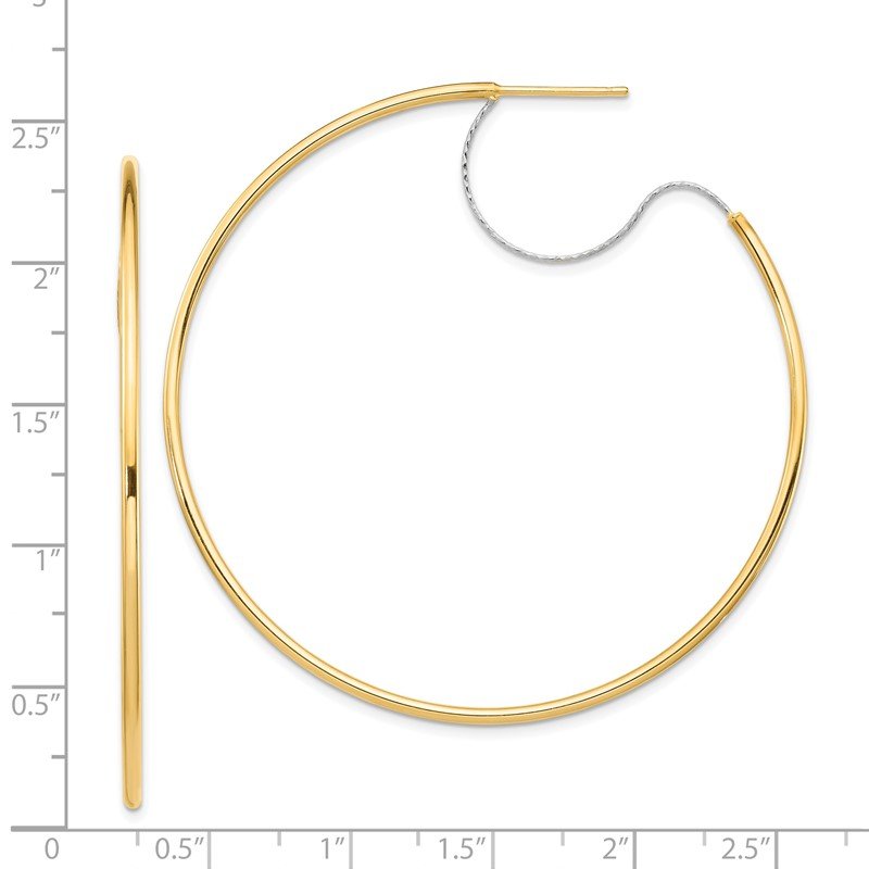 14K Two-Tone Large 2x55mm D/C Wire Polished Hoop Earrings