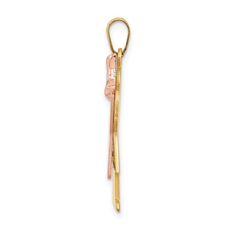 14k Two-tone The Kids Medium Girl with Ruffles and Bow on Right Engravable Love Charm