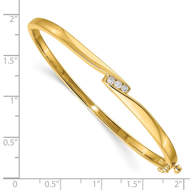14k Complete 3-Stone 1/8 carat AA Diamond Hinged Oval Bangle Bracelet