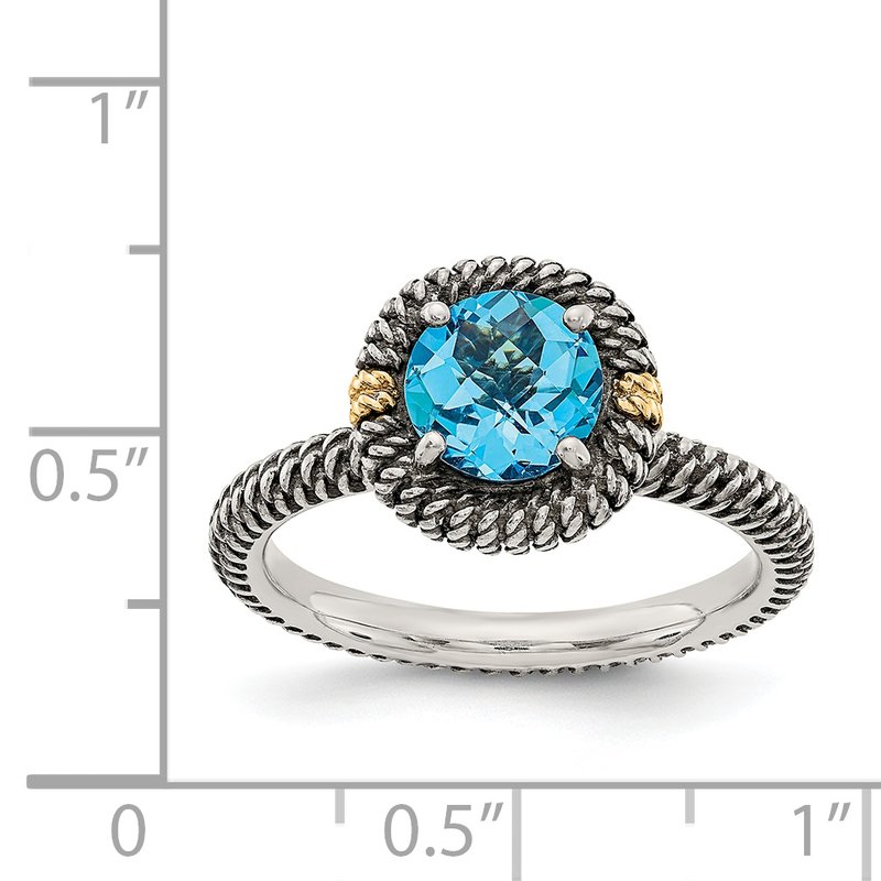 Sterling Silver with 14K Accent Antiqued Round Blue Topaz Ring
