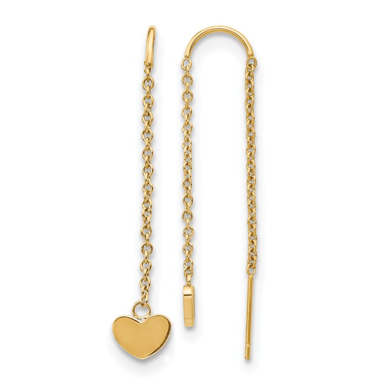 Stainless Steel Polished Yellow IP-plated Threader Heart Dangle Earrings