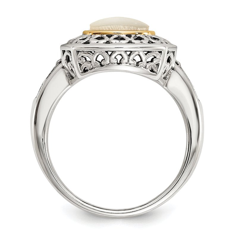 Sterling Silver with 14K Accent Antiqued Mother Of Pearl Ring