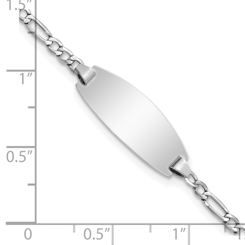14k White Gold Polished Semi-Solid Chain/Solid Plate Figaro Link Oval 18.5x8.5mm Plate 5.5 inch Baby/Child ID Bracelet