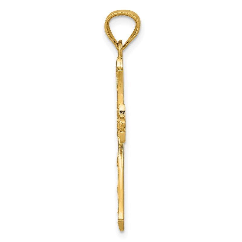 14k Diamond-cut Flower Center Scrolled Cross Pendant