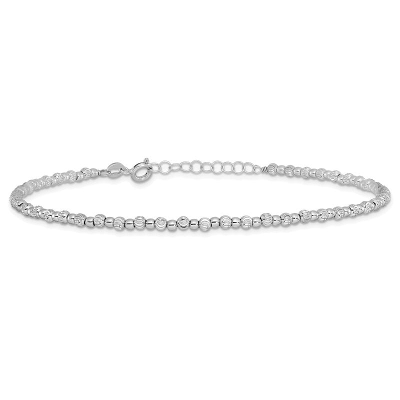 Sterling Silver Rhodium-plated Beaded 9 inch Plus 1 inch Extender - Total 10 inch Anklet