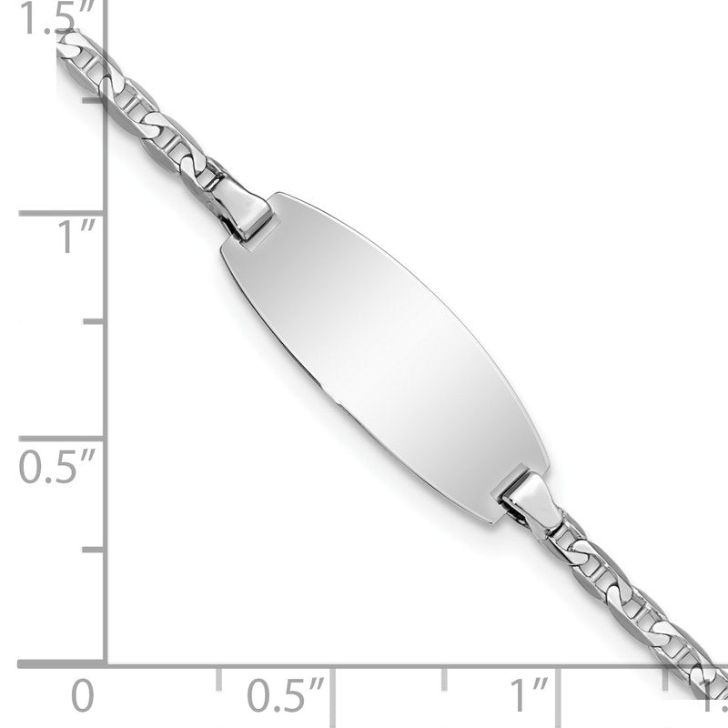 14k White Gold Polished Solid Chain/Solid Plate Anchor Link Oval 18.5x8mm Plate 5.5 inch Baby/Child ID Bracelet