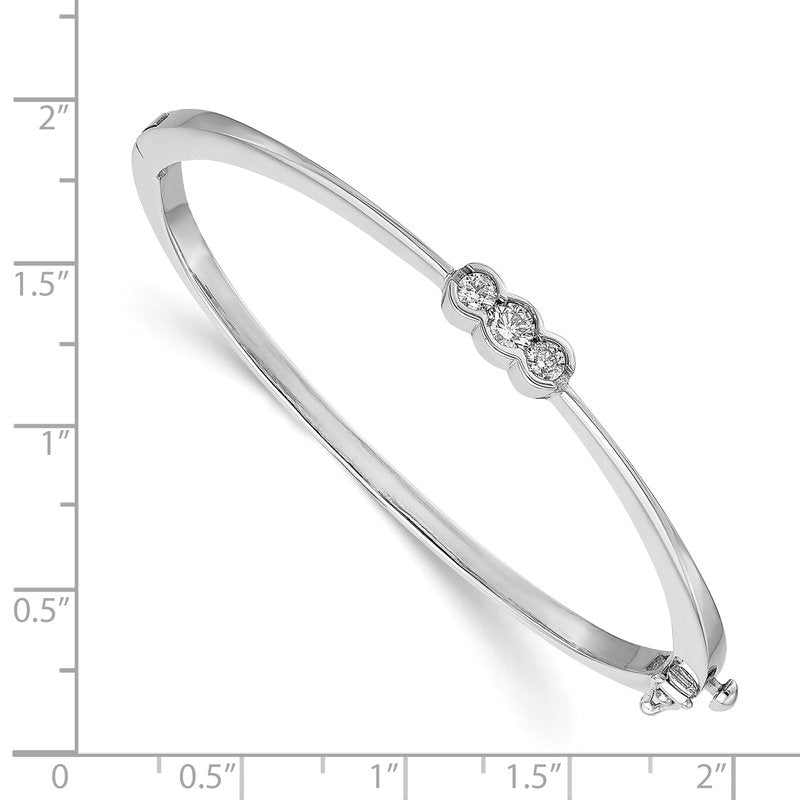 14k White Gold Complete 3-Stone 1/2 carat VS Diamond Hinged Oval Bangle Bracelet