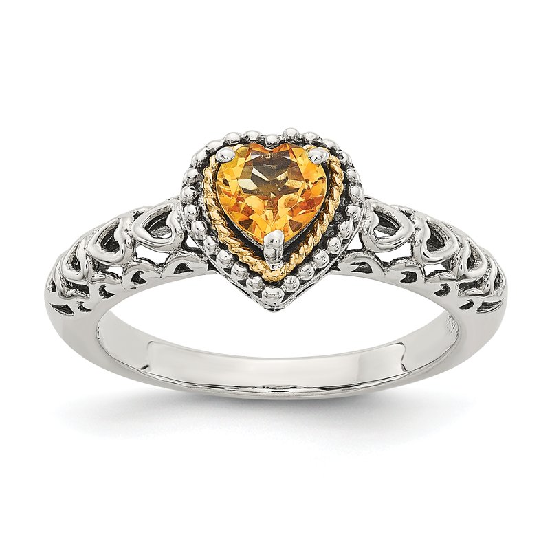Sterling Silver with 14K Accent Antiqued Heart Citrine Ring