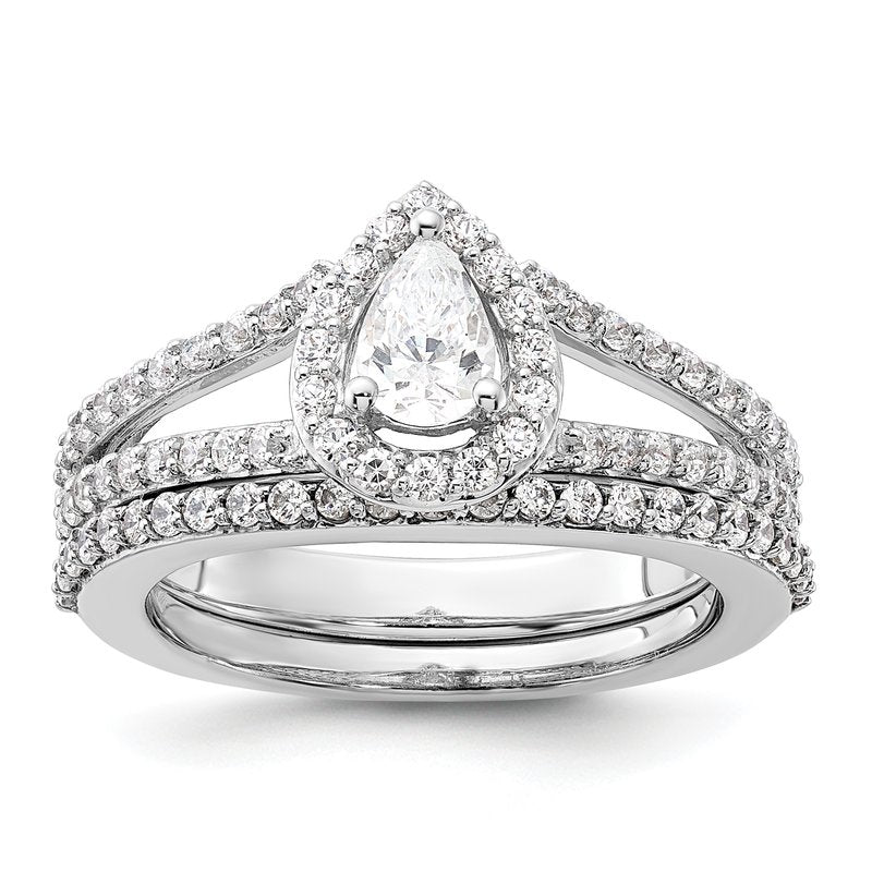 14K White Gold 5/8 carat Lab Grown Diamond VS/SI  D E F  Semi Mount Pear Halo Engagement Ring