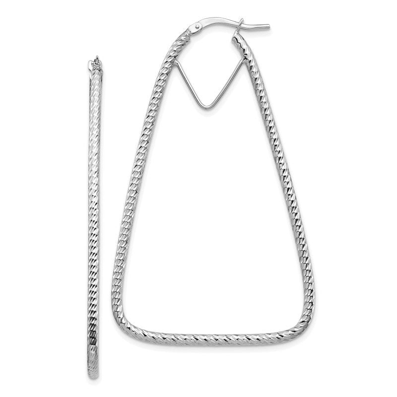 14k White Gold Polished &amp; Diamond-cut Double Triangle Hoop Earrings