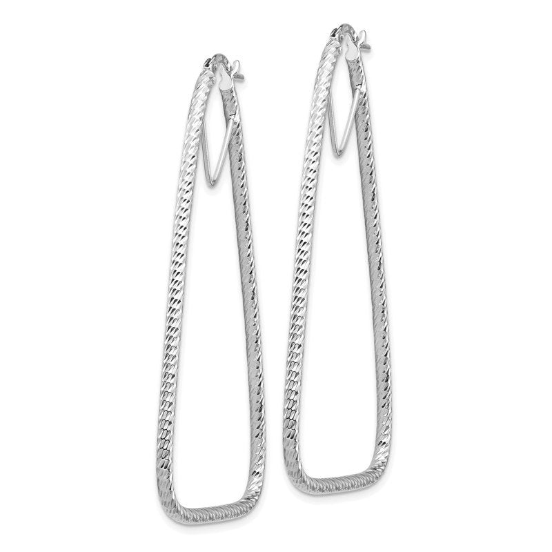 14k White Gold Polished & Diamond-cut Double Triangle Hoop Earrings