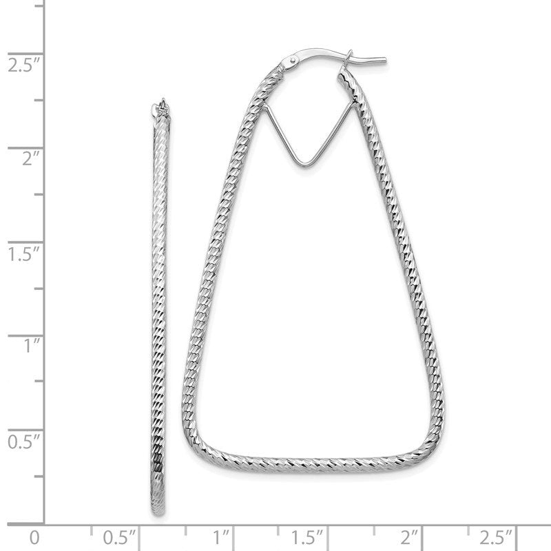 14k White Gold Polished &amp; Diamond-cut Double Triangle Hoop Earrings