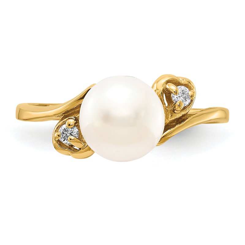 14k Gold 7mm FW Cultured Pearl AA Diamond ring