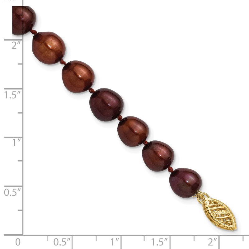 14k 7-8mm Brown Rice Freshwater Cultured Pearl 18 inch Necklace