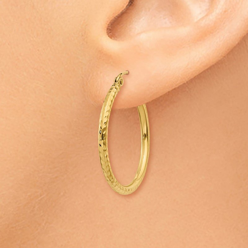 14k 2x25mm Diamond-cut Round Tube Hoop Earrings