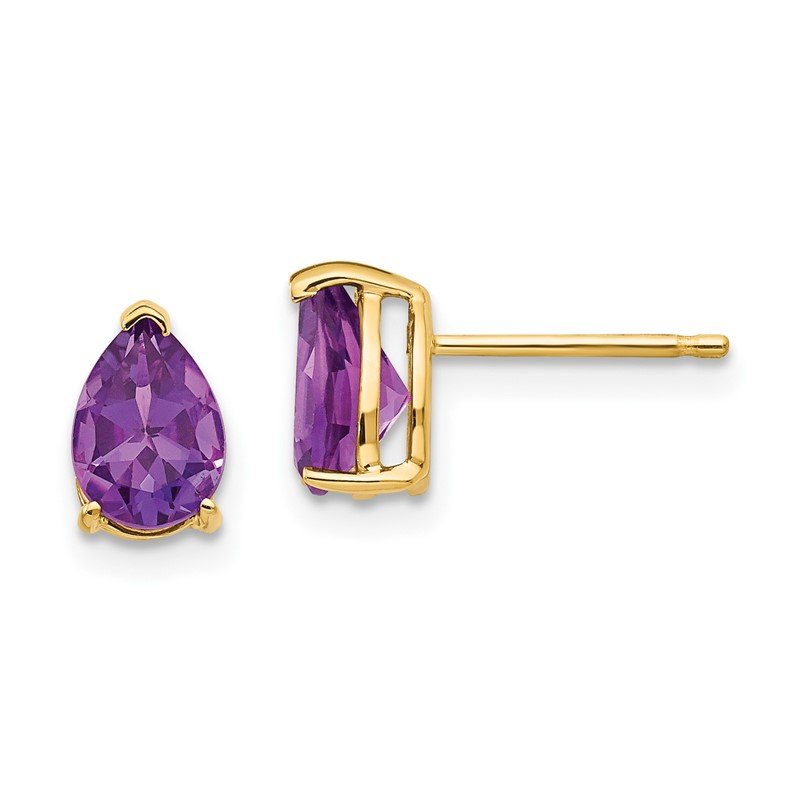 14k 7x5mm Pear Amethyst Post Earrings