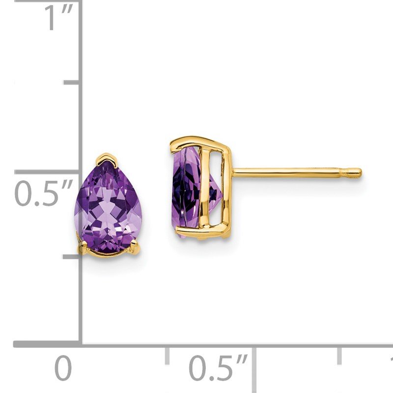 14k 7x5mm Pear Amethyst Post Earrings