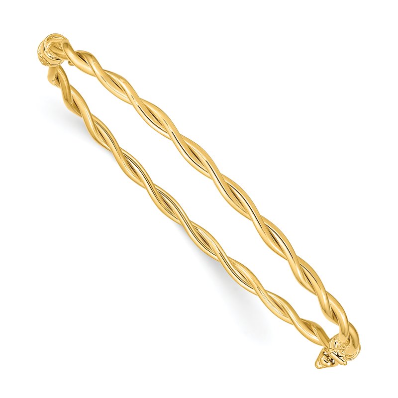 14K Polished and Twisted 2.90mm Hinged Oval Bangle Bracelet