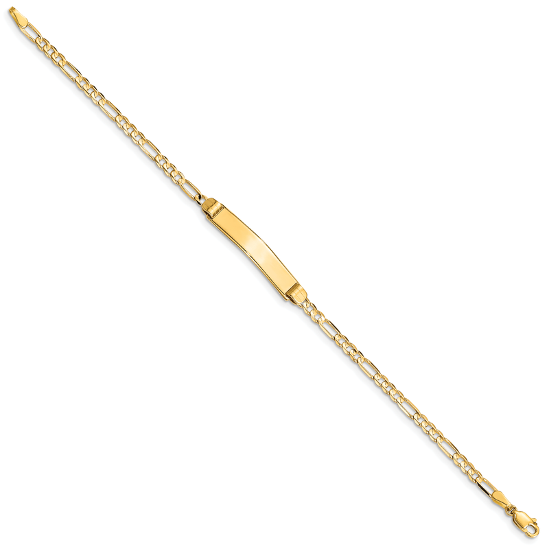 14k Polished Solid Chain/Solid Plate Figaro Link 24.5x4.8mm Plate 7 inch ID Bracelet