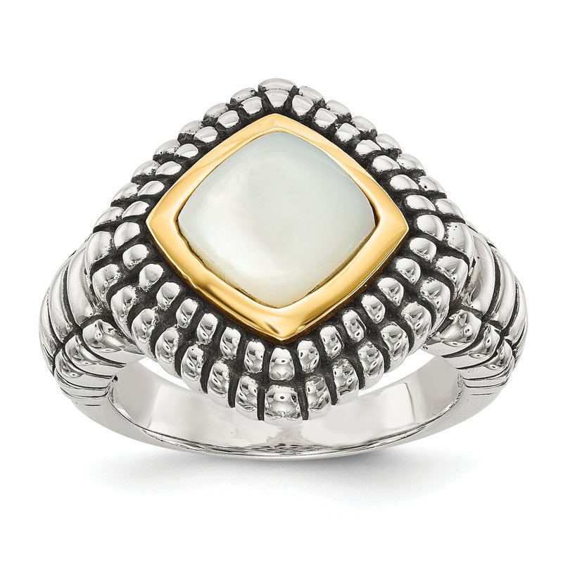 Sterling Silver with 14K Accent Antiqued Mother of Pearl Ring