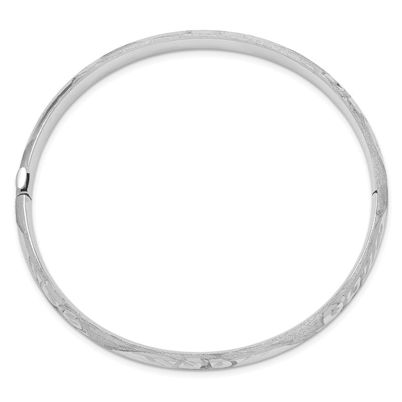 14k 4/16 White Gold Florentine Engraved 6.00mm Hinged Round Bangle Bracelet