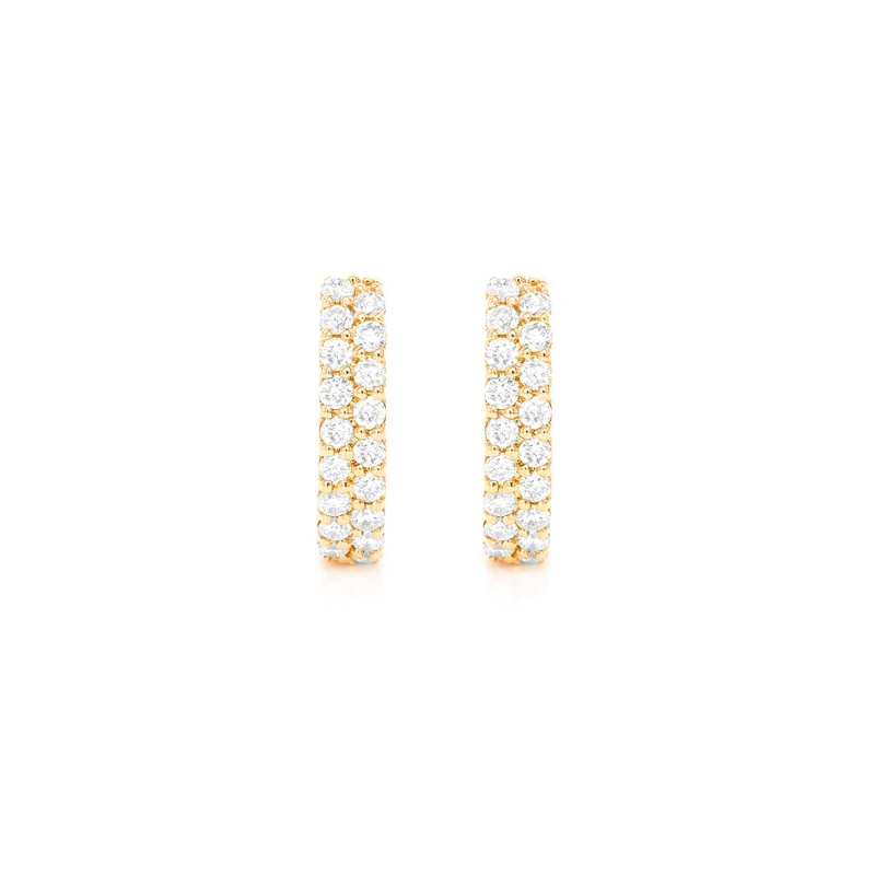 Two Row Pave Huggie Hoop Earrings 14K