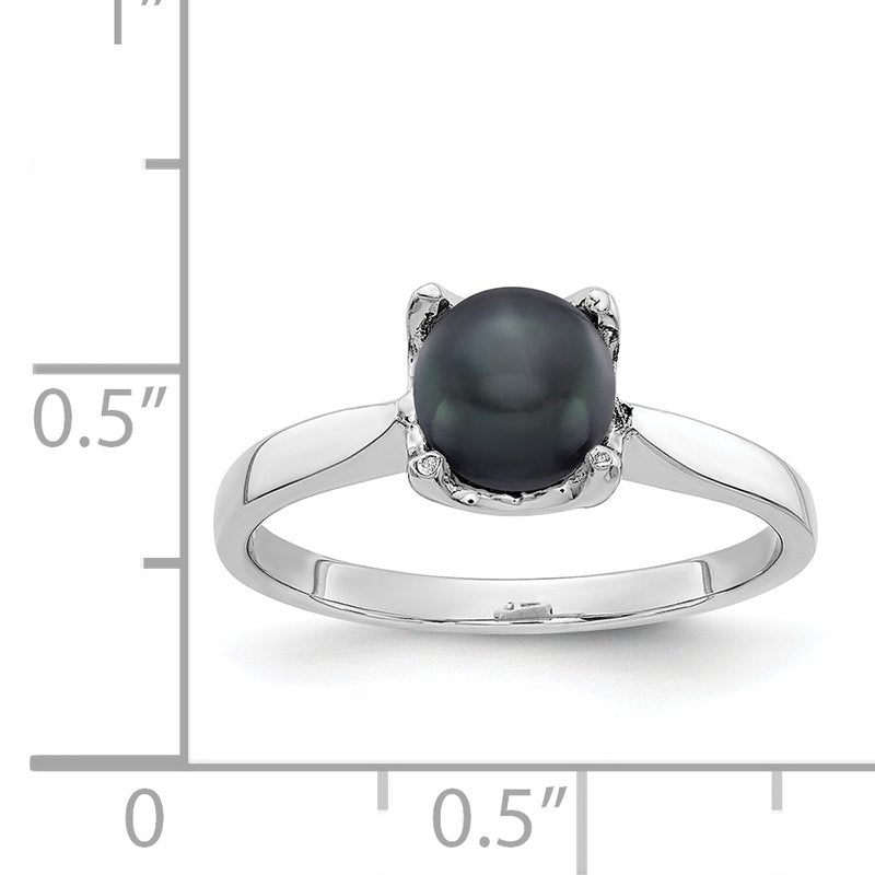 14k White Gold 6mm Black FW Cultured Pearl ring