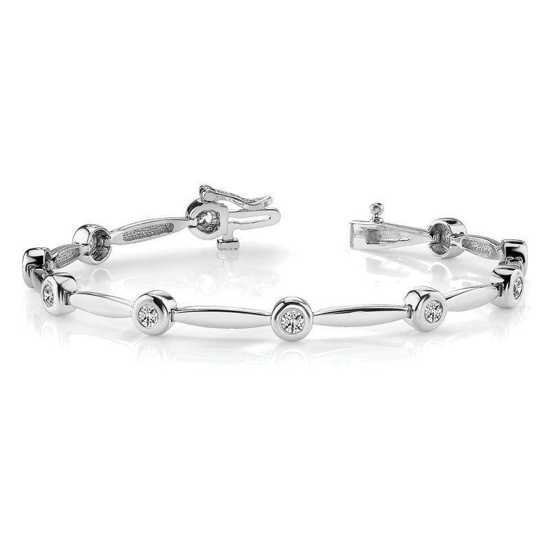 14k White Gold Complete 1/2 carat Round AAA Diamond Bezel Curved Bar Link 7 inch Bracelet