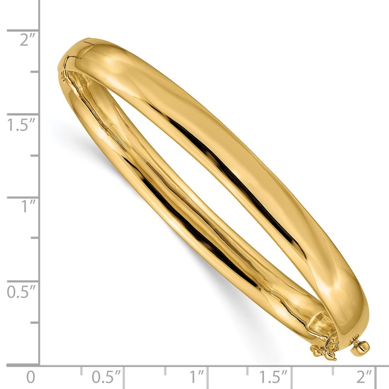 14k 6.4mm Polished Solid Hinged Oval Bangle Bracelet
