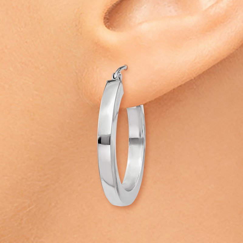 14k White Gold 3mm Polished Square Tube Hoop Earrings