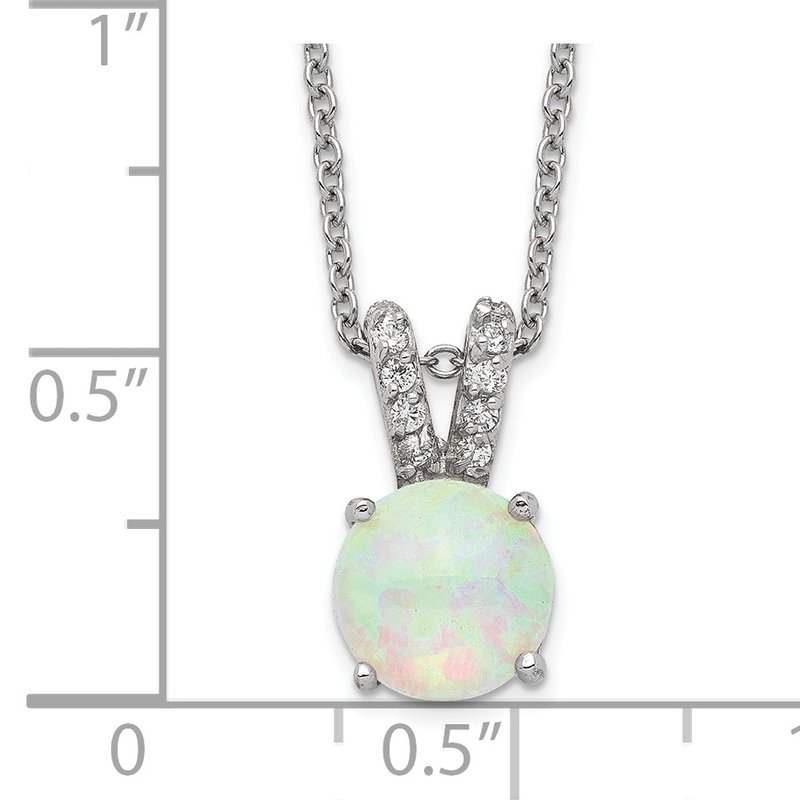 Sterling Silver Rhodium-plated Cabochon Lab Created Opal and Brilliant-cut CZ Split Bail 18 Inch Necklace