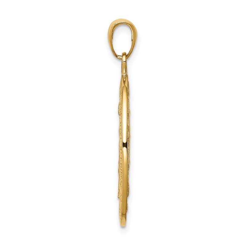14k Polished and Satin Solid Miraculous Medal Oval Pendant