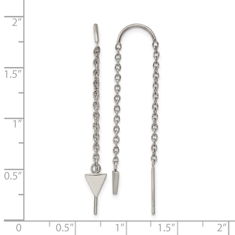 Stainless Steel Polished Triangle Dangle Threader Earrings