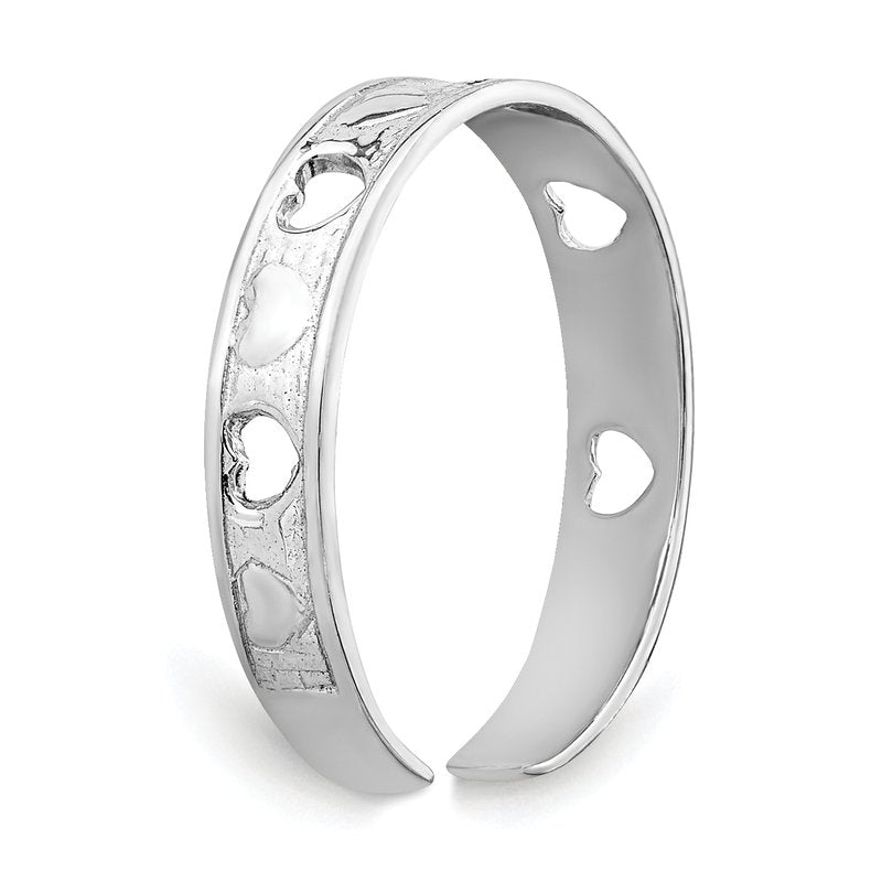 14k White Gold Polished w/ Hearts Toe Ring