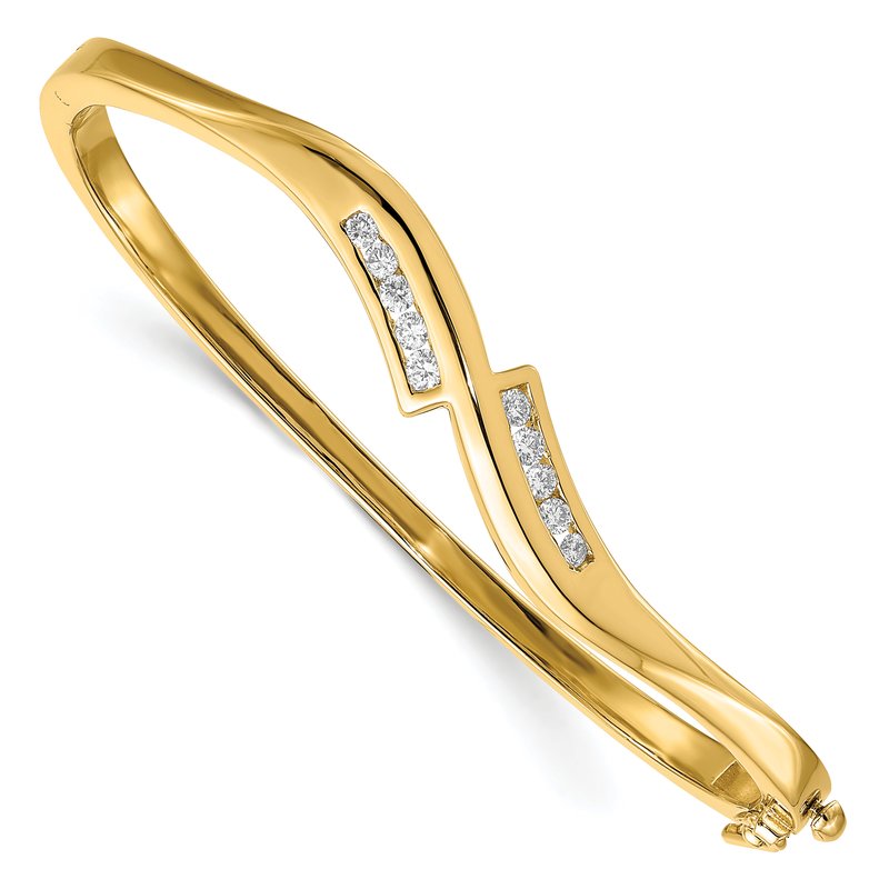 14k Complete 3/8 carat A Diamond Hinged Oval Bangle Bracelet