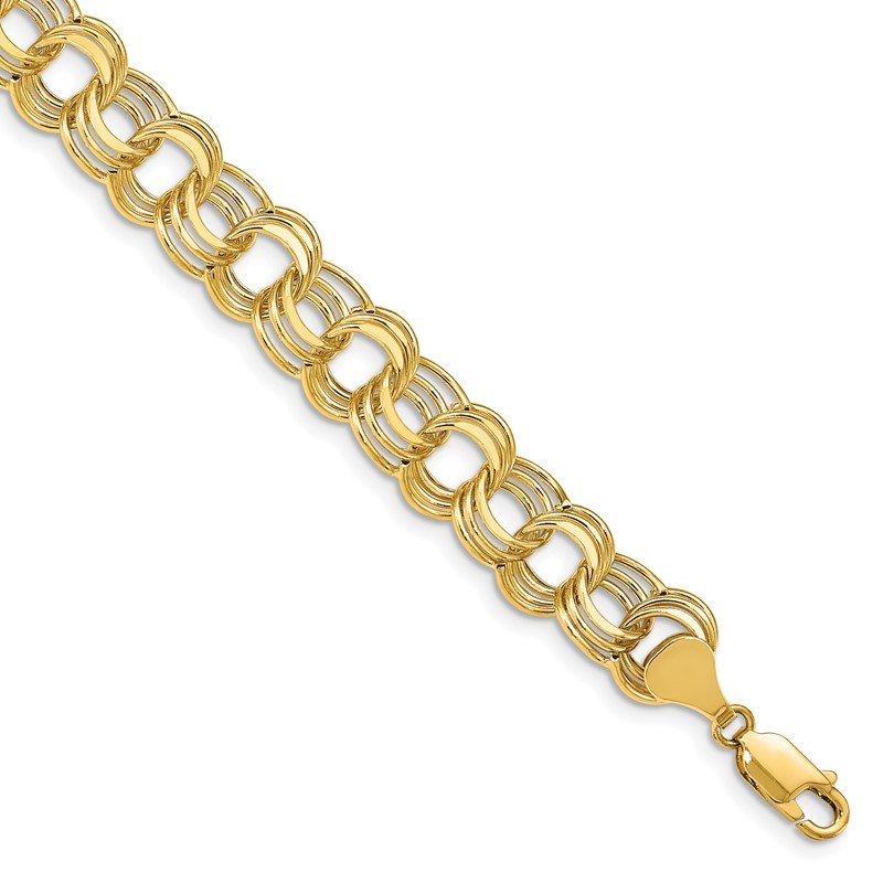 14k 9.5mm Hollow Triple Link 7.25 inch Charm Bracelet
