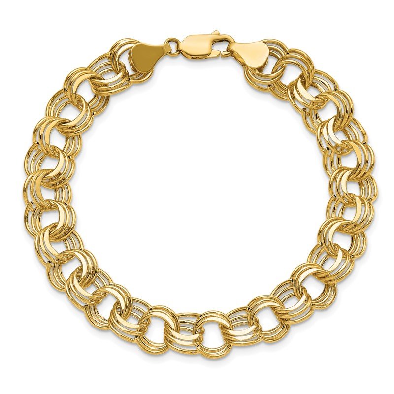 14k 9.5mm Hollow Triple Link 7.25 inch Charm Bracelet