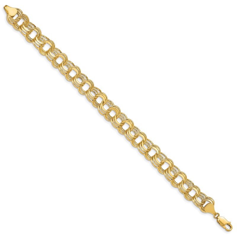14k 9.5mm Hollow Triple Link 7.25 inch Charm Bracelet